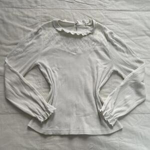 Axes Femme white ruffle mock neck long sleeve blouse size medium